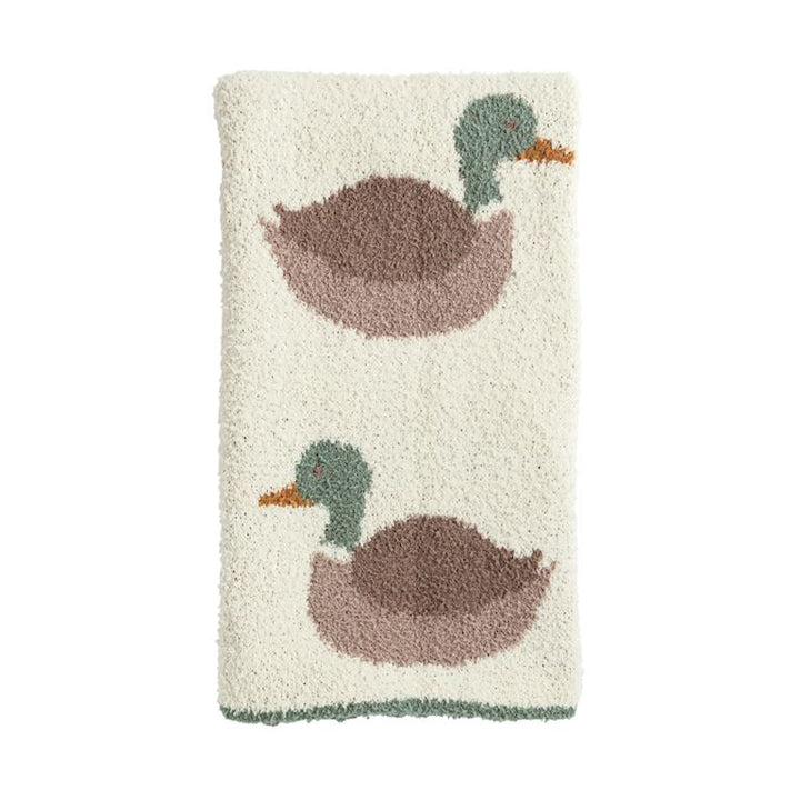 Mud Pie soft knit chenille baby blanket featuring a charming mallard duck design.