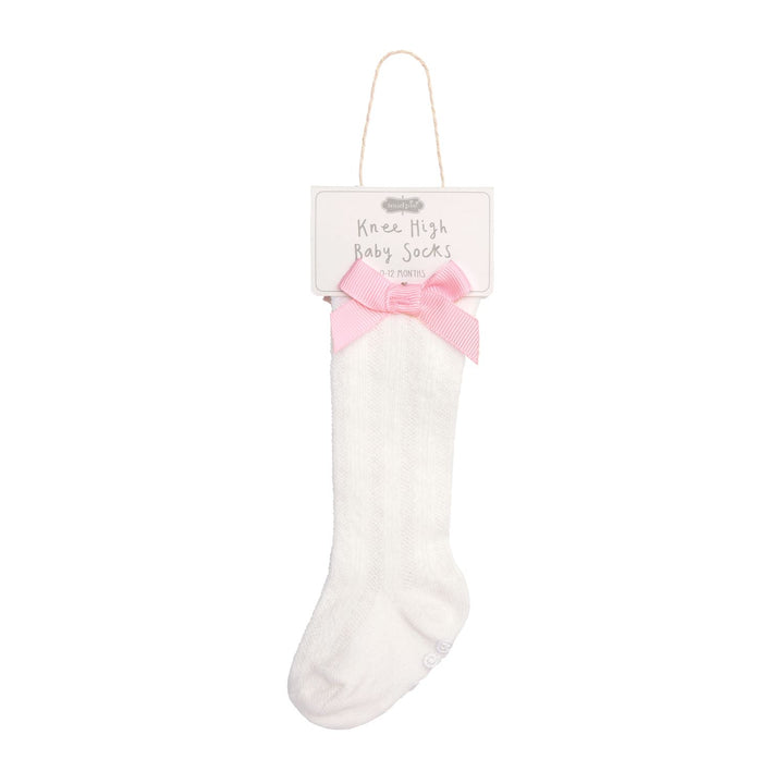 Bow Tall Knee High Socks - Cotton Hosiery with Tacked Bow Accents