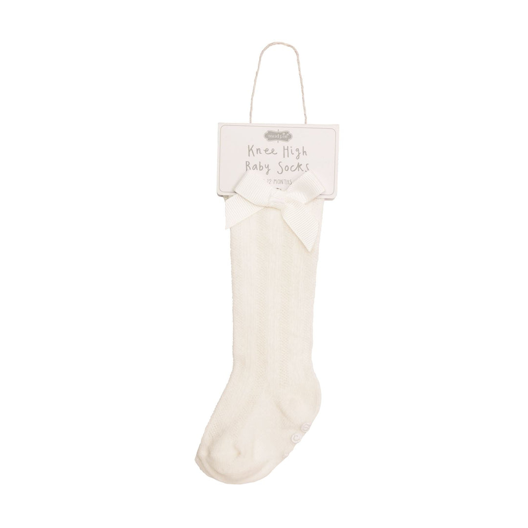 Bow Tall Knee High Socks - Cotton Hosiery with Tacked Bow Accents