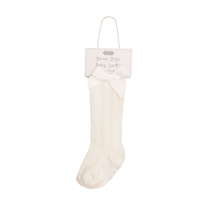 Bow Tall Knee High Socks - Cotton Hosiery with Tacked Bow Accents