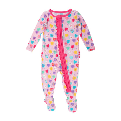 Baby Girls Be My Valentine Bamboo Viscose Footed Ruffle One Piece Pajama