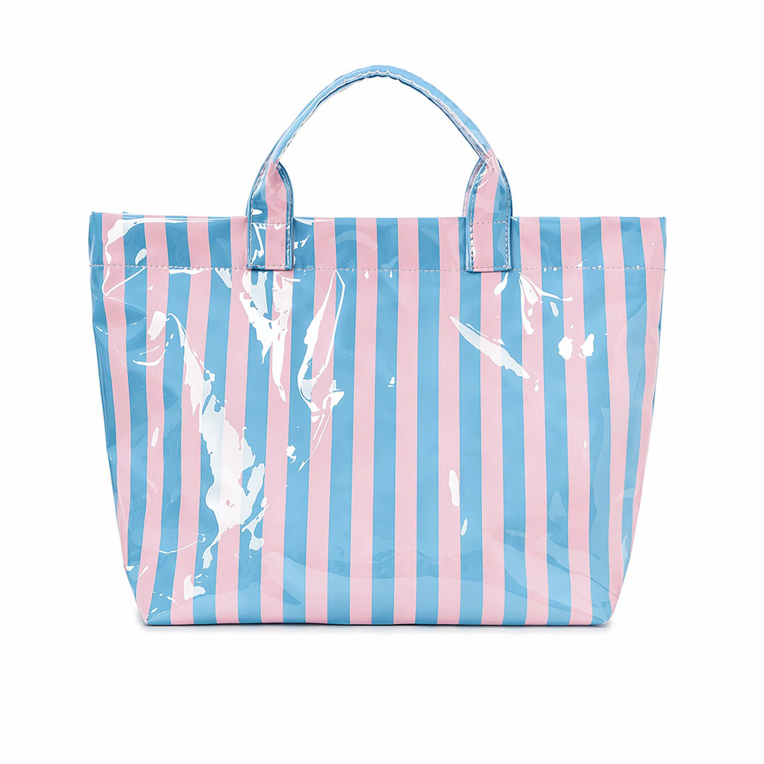 Preppy Pool Tote Bag Striped Vinyl Beach Tote