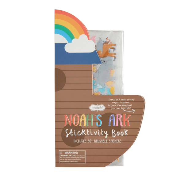 Noah's Ark Sticker Activity Book by Mud Pie featuring colorful animals and a rainbow on the cover.