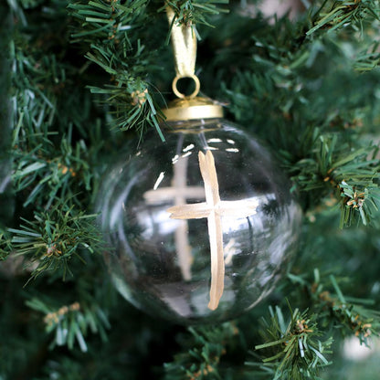 Cruix Glass Ball Ornament Clear/Gold 4"