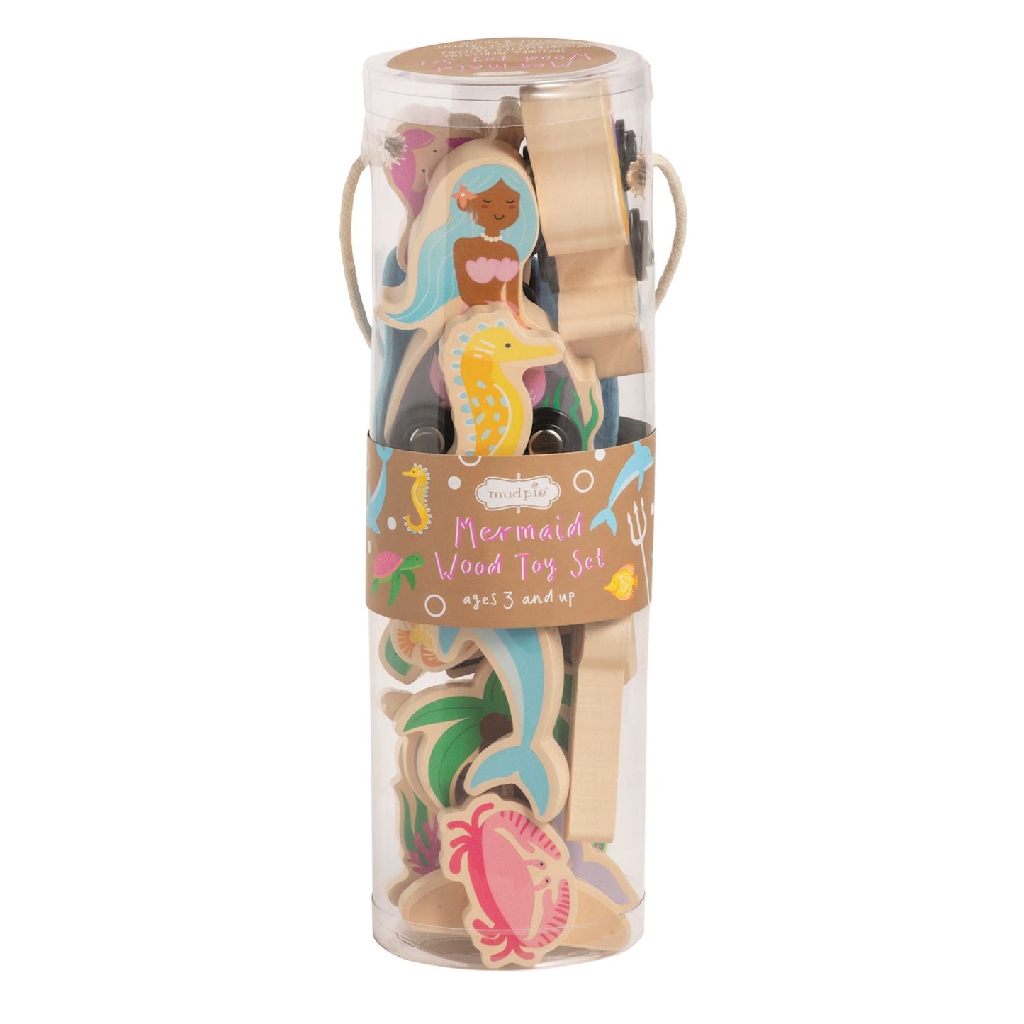 Mud Pie Wooden Toy Playsets - 8-Piece Themed Sets with Storage Tube