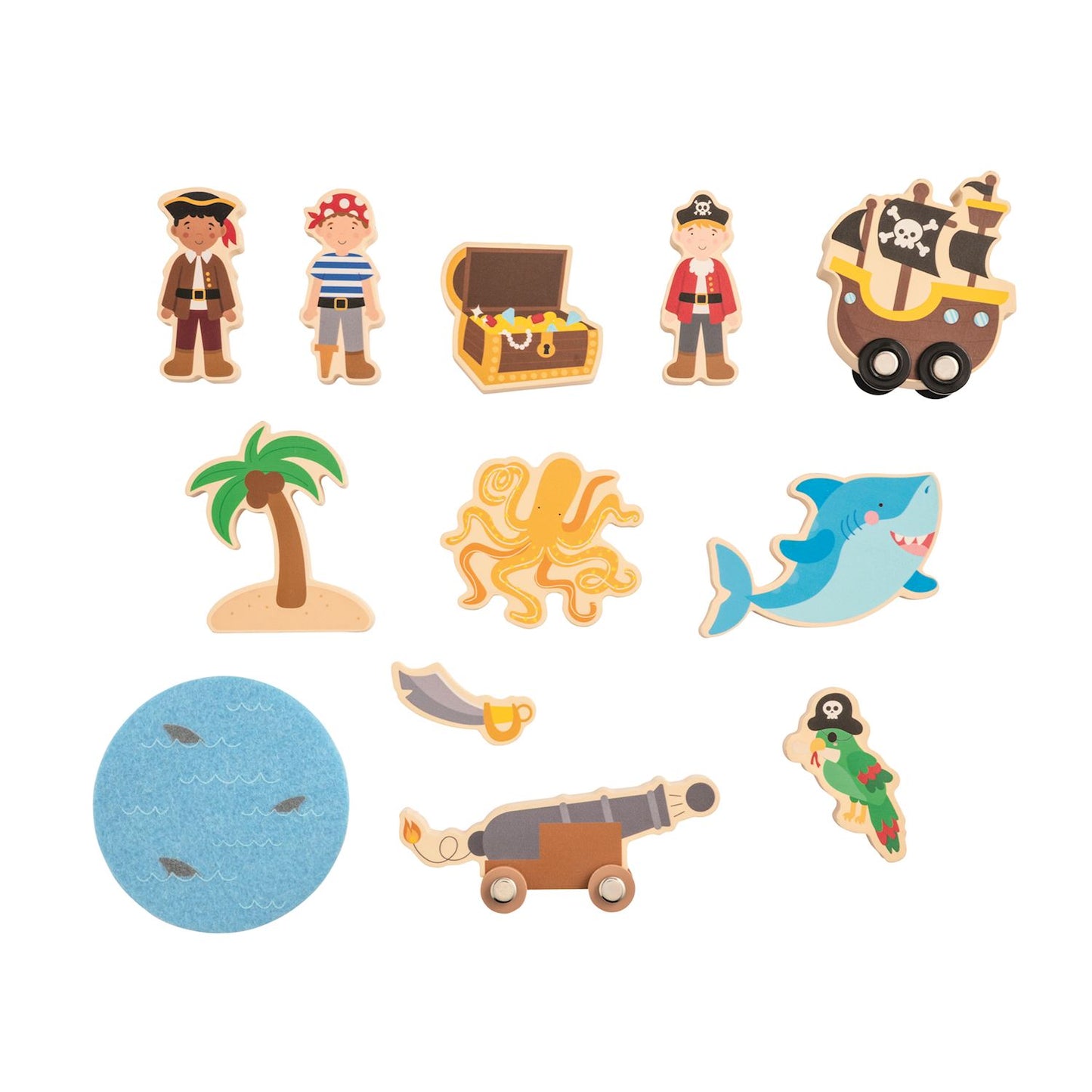 Mud Pie Wooden Toy Playsets - 8-Piece Themed Sets with Storage Tube