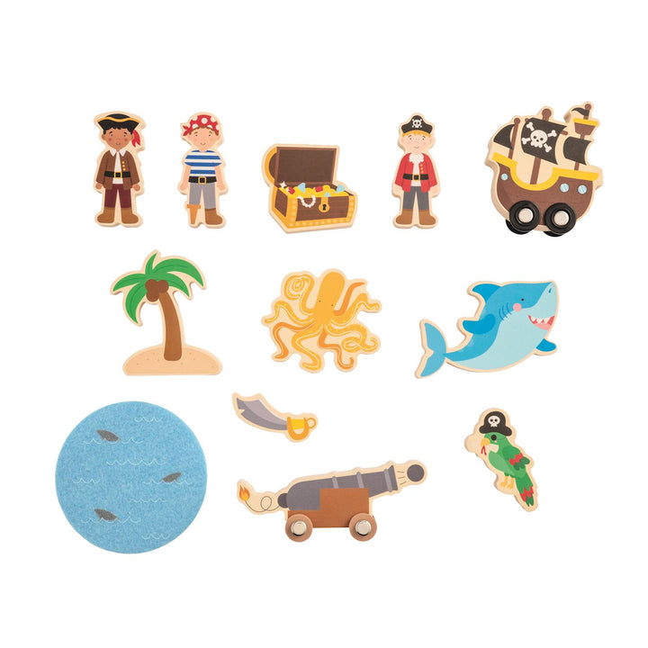 Mud Pie Wooden Toy Playsets - 8-Piece Themed Sets with Storage Tube