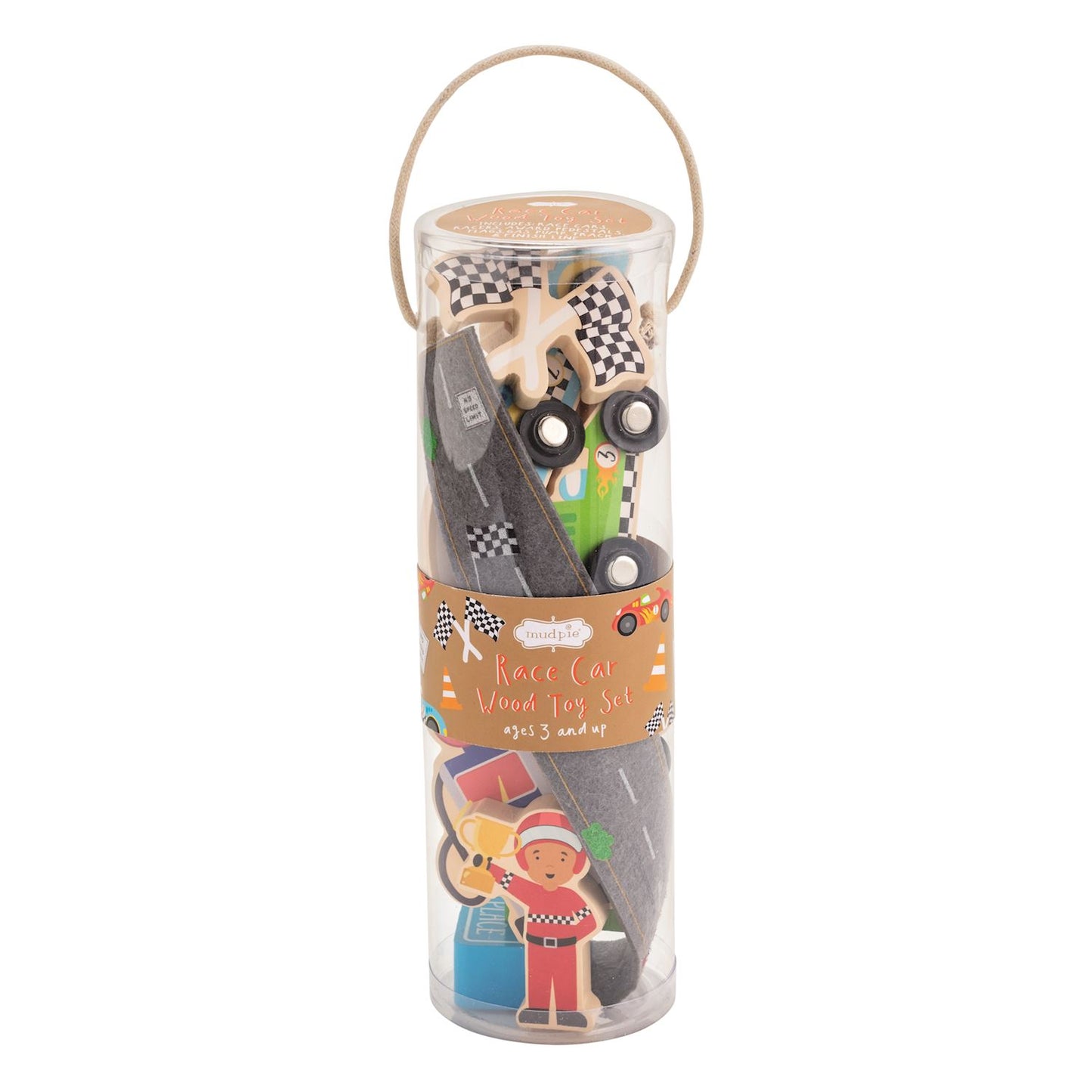 Mud Pie Wooden Toy Playsets - 8-Piece Themed Sets with Storage Tube