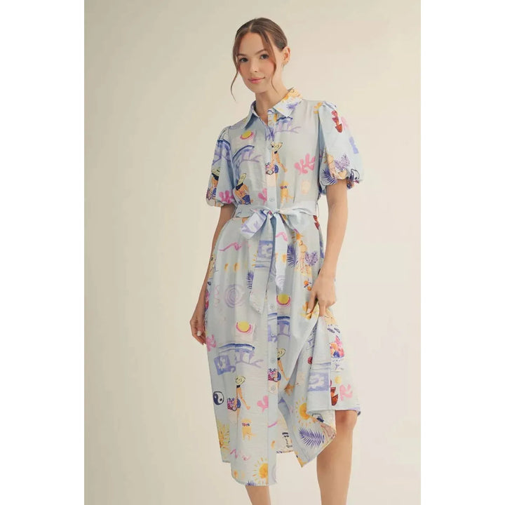 Seaside Story Button-Down Midi Dress