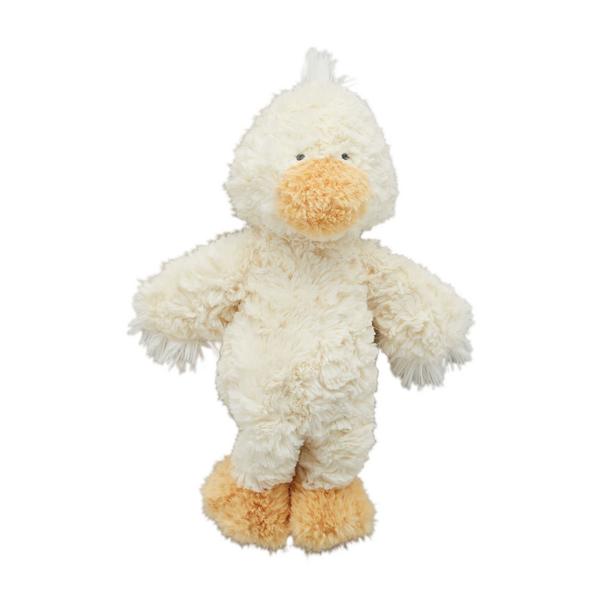 Close-up of the soft faux fur texture and weighted sitting position of the plush farm animals.