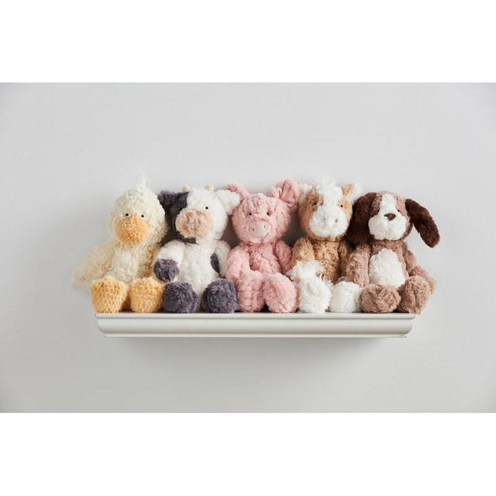 Group of Mud Pie Farm Plush Animals including a duck, pig, horse, puppy, and cow.