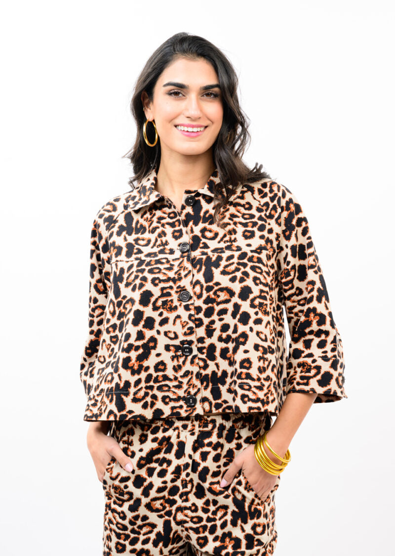 Ivy Jane Leopard Swing Jacket Tan front