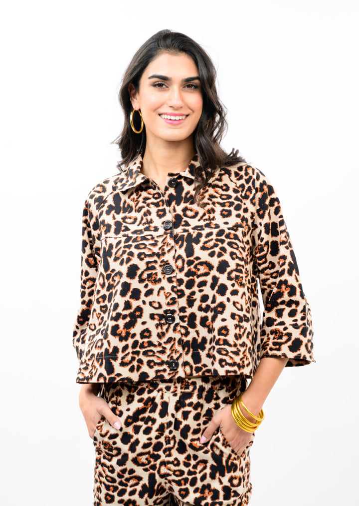 Ivy Jane Leopard Swing Jacket Tan front