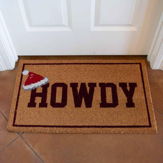 Santa Hat Howdy Coir Doormat Natural/Maroon/Red 30x18