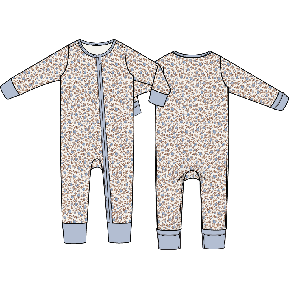 Angel Dear Hazel Floral Convertible Romper Ivory &amp; Blue