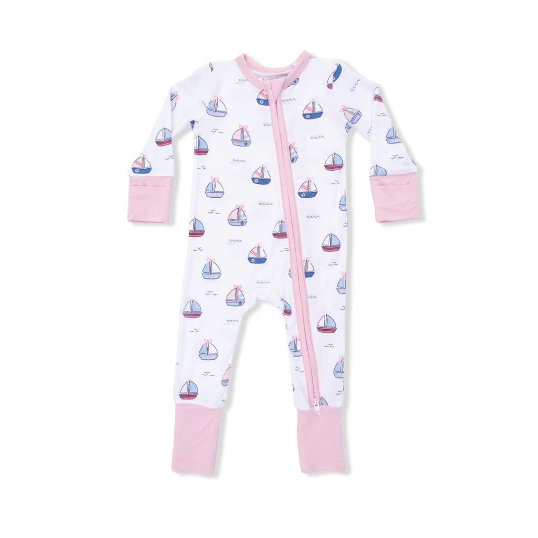 Bubbly Sailboats Pink Bamboo Convertible Romper
