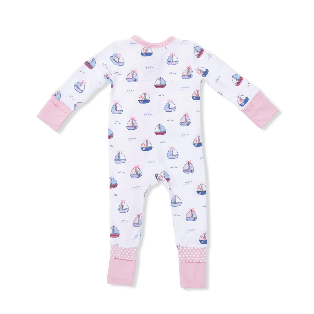 Bubbly Sailboats Pink Bamboo Convertible Romper