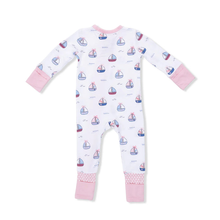 Bubbly Sailboats Pink Bamboo Convertible Romper