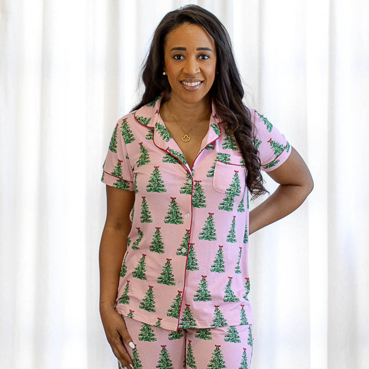 Noelle Tree Short Sleeve Button Up Sleep Shirt &amp; Pants