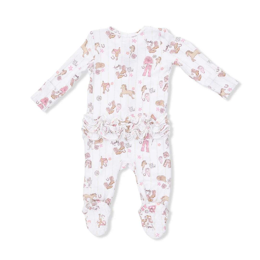 Cowgirl Nursery Bamboo 2-Way Ruffle Zipper Footie | Angel Dear