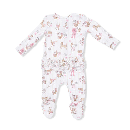 Cowgirl Nursery Bamboo 2-Way Ruffle Zipper Footie | Angel Dear