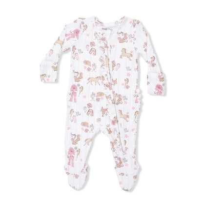 Cowgirl Nursery Bamboo 2-Way Ruffle Zipper Footie | Angel Dear