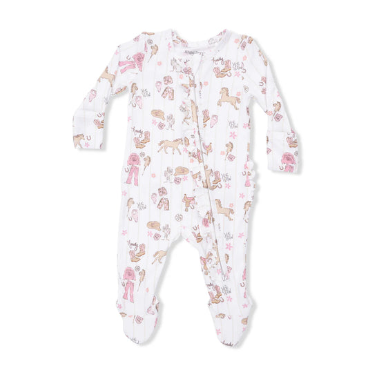 Cowgirl Nursery Bamboo 2-Way Ruffle Zipper Footie | Angel Dear