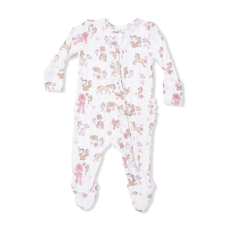 Cowgirl Nursery Bamboo 2-Way Ruffle Zipper Footie | Angel Dear