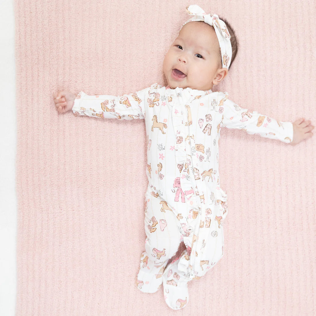 Cowgirl Nursery Bamboo 2-Way Ruffle Zipper Footie | Angel Dear