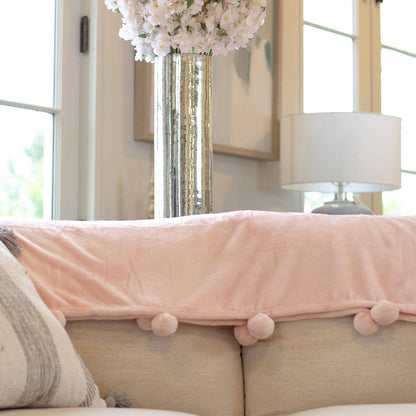 Cozy Pom Pom Throw  Light Pink   50x60