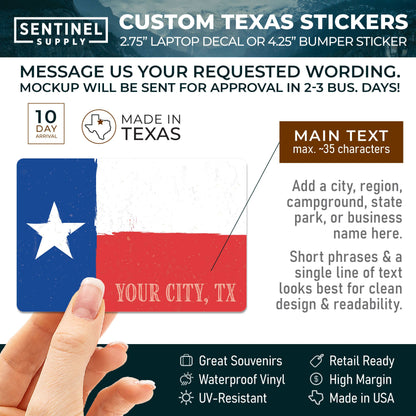 Custom Texas Flag Sticker - TX Name Drop Decal
