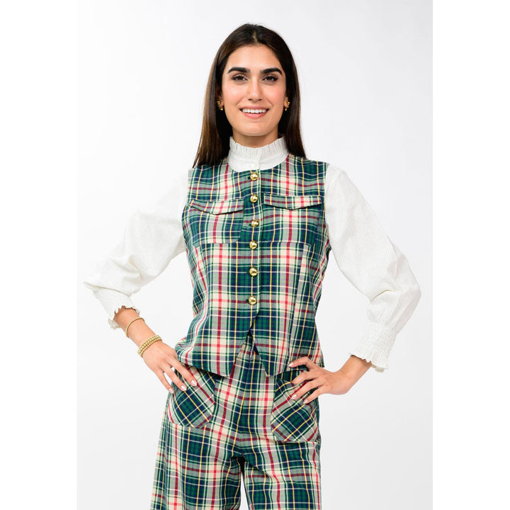 Hunter green tartan plaid vest from Ivy Jane, shop Bella Gifts from the Heart in Crockett TX