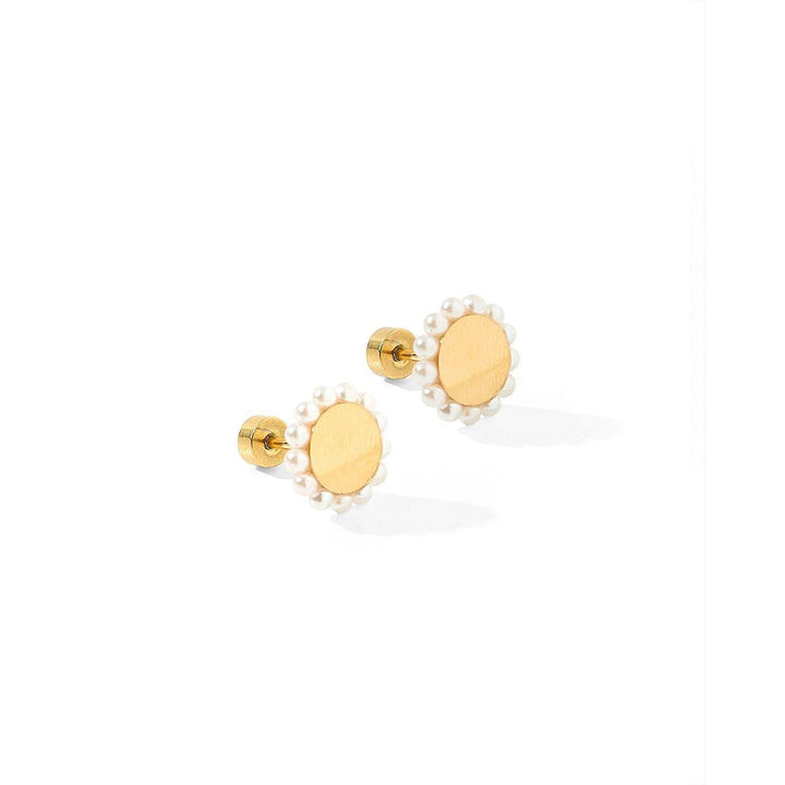 Linny Co pearl and gold screwback stud earrings