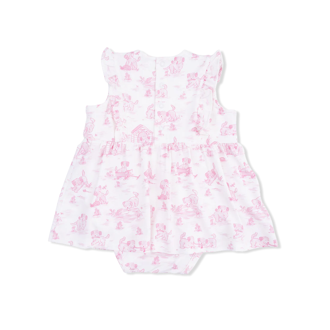 Puppy Toile Pink Bamboo Ruffle Bodysuit Dress | Angel Dear