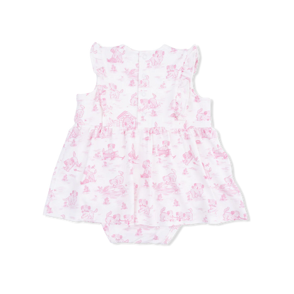 Puppy Toile Pink Bamboo Ruffle Bodysuit Dress | Angel Dear