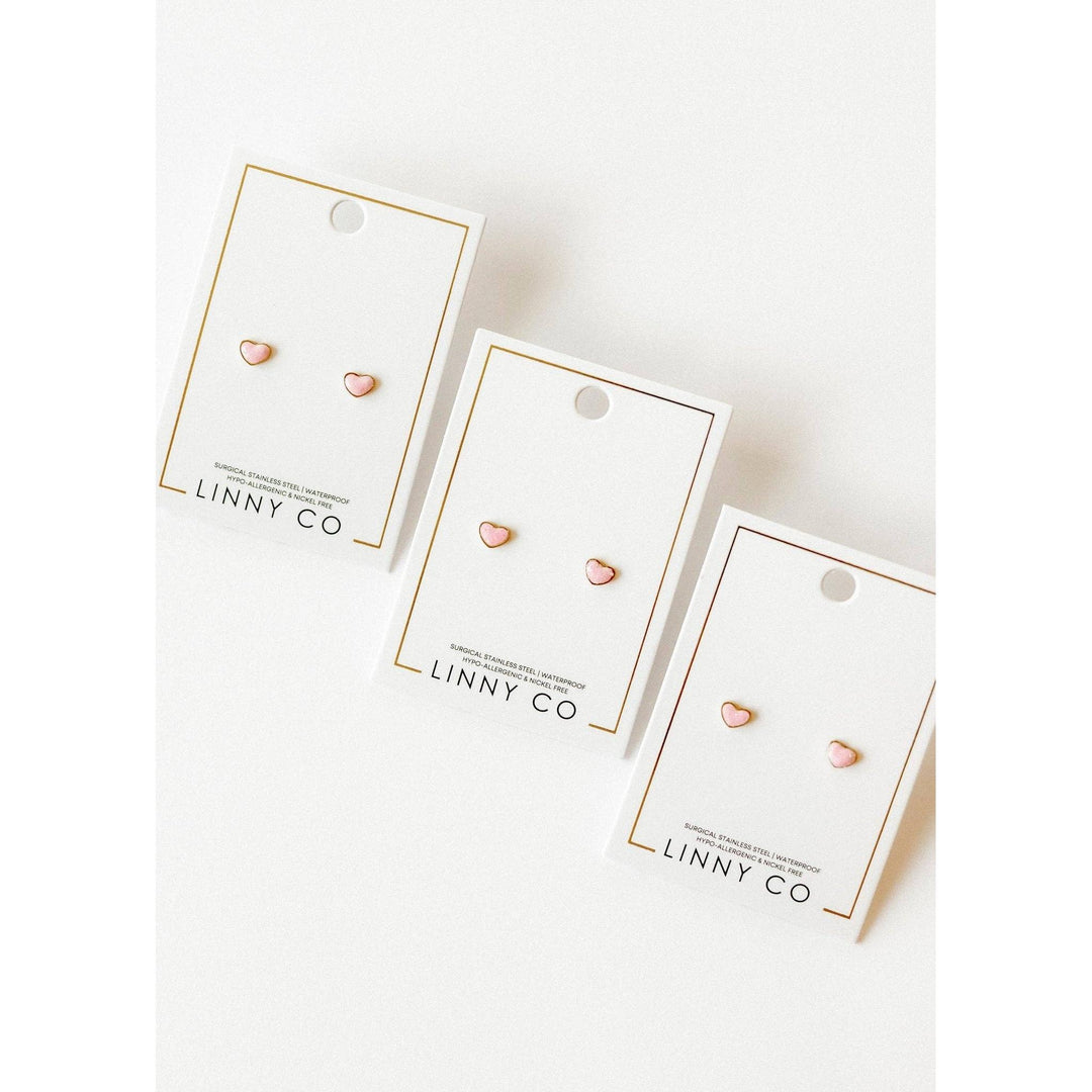 Screwback Stud Earrings - Nora Heart Pink