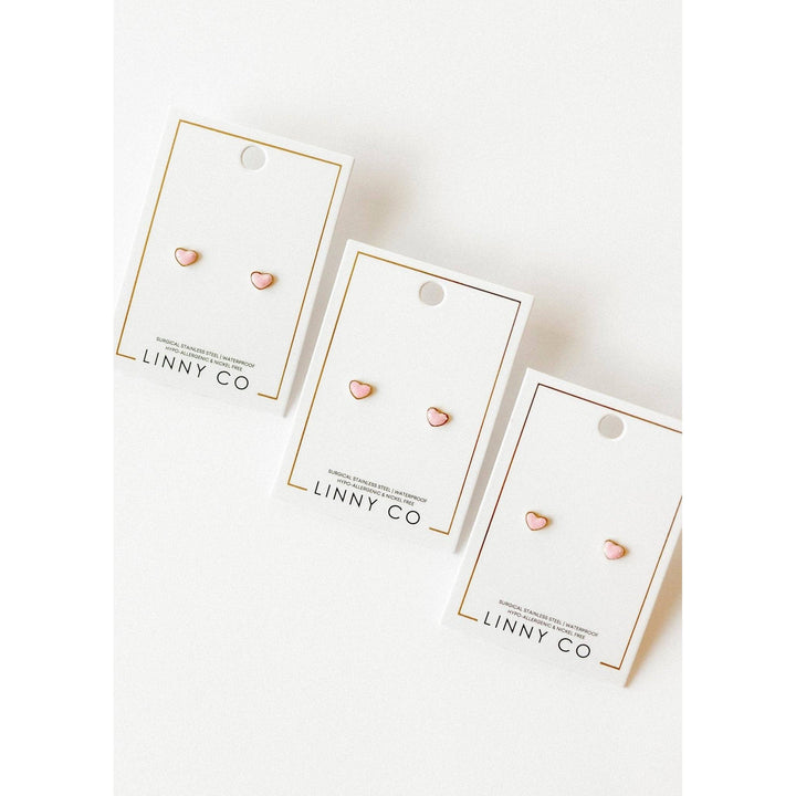 Screwback Stud Earrings - Nora Heart Pink