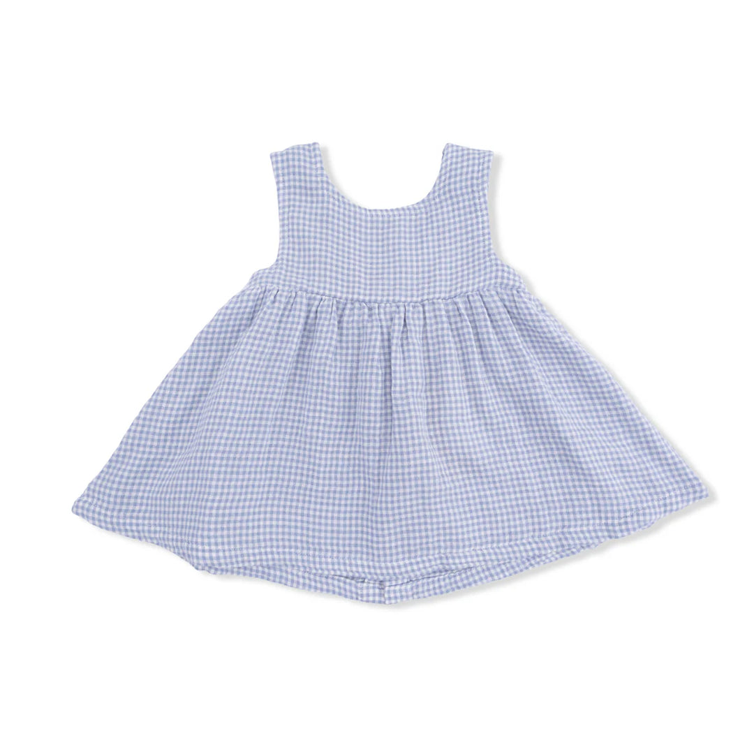 Blue Blizzard Organic Muslin Micro Gingham Dress &amp; Bloomer Set | Angel Dear