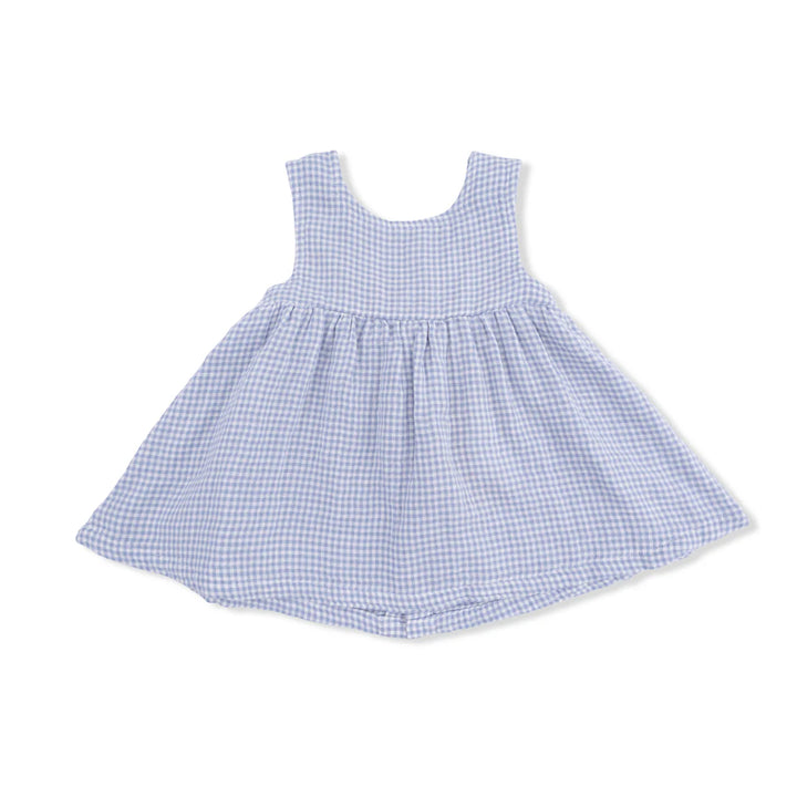 Blue Blizzard Organic Muslin Micro Gingham Dress &amp; Bloomer Set | Angel Dear