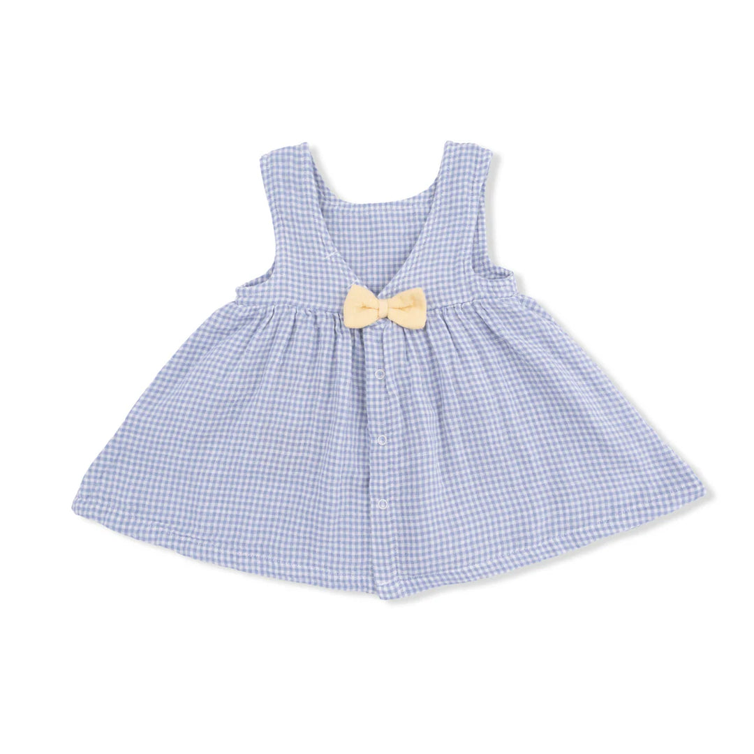 Blue Blizzard Organic Muslin Micro Gingham Dress &amp; Bloomer Set | Angel Dear