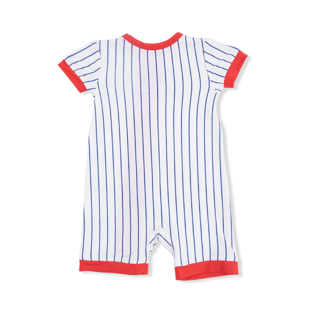 Baseball Stripe Bamboo Shortie 2-Way Zipper Romper | Angel Dear