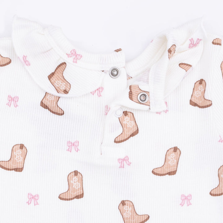 Angel Dear Mini Cowgirl Boots Long Sleeve Ruffle Top and Pant Off White