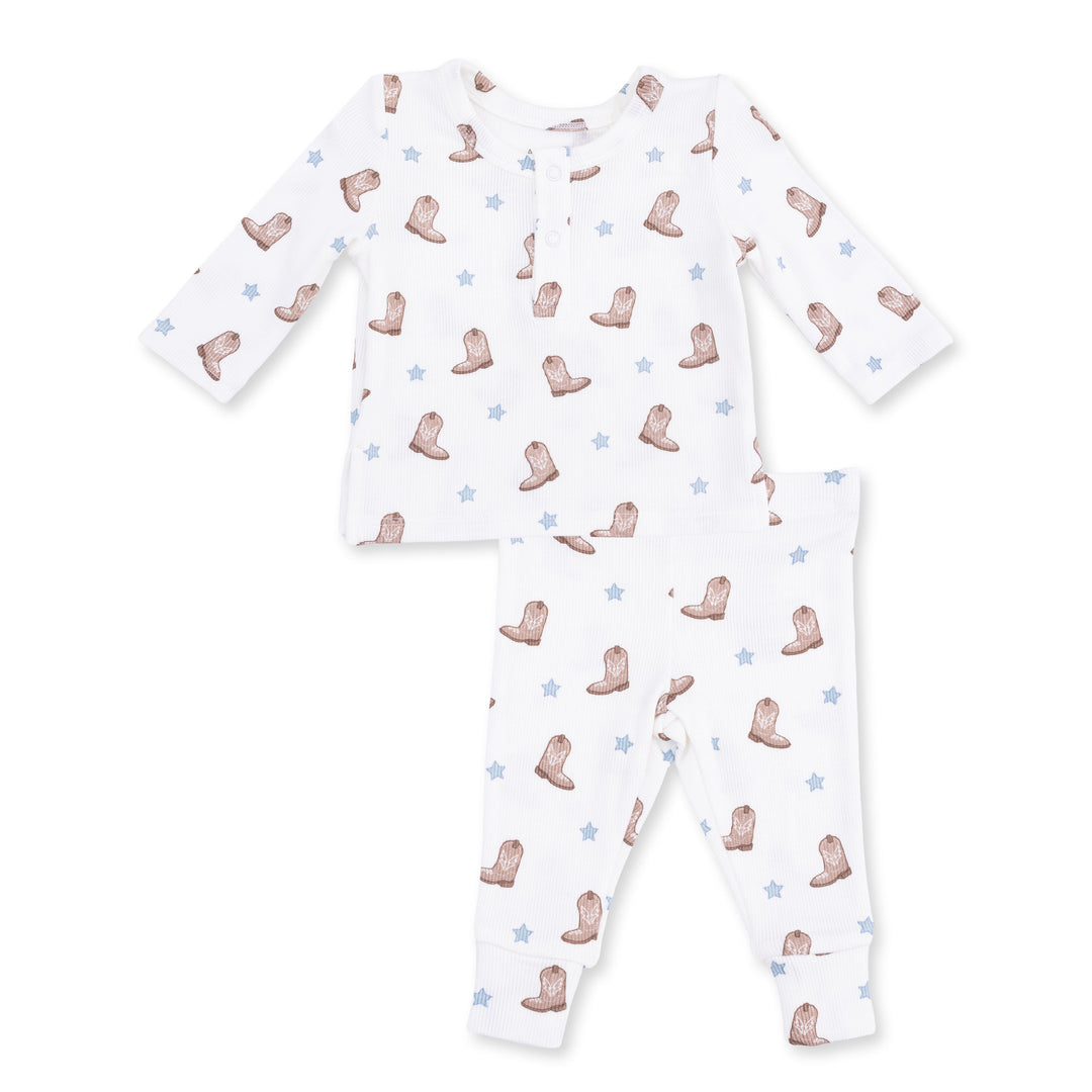 Angel Dear Mini Cowboy Boots Long Sleeve Henley Play Set Off White