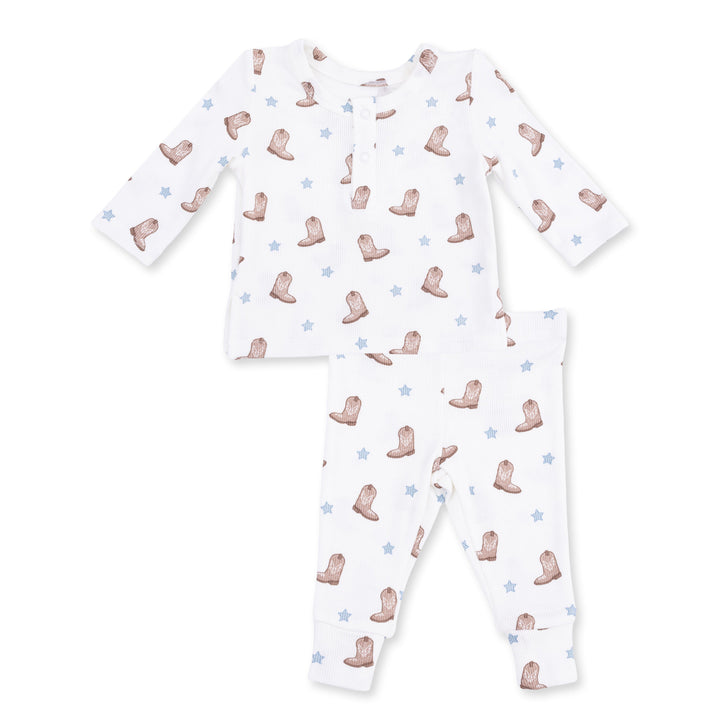 Angel Dear Mini Cowboy Boots Long Sleeve Henley Play Set Off White