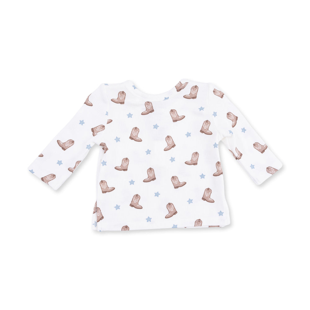 Angel Dear Mini Cowboy Boots Long Sleeve Henley Play Set Off White