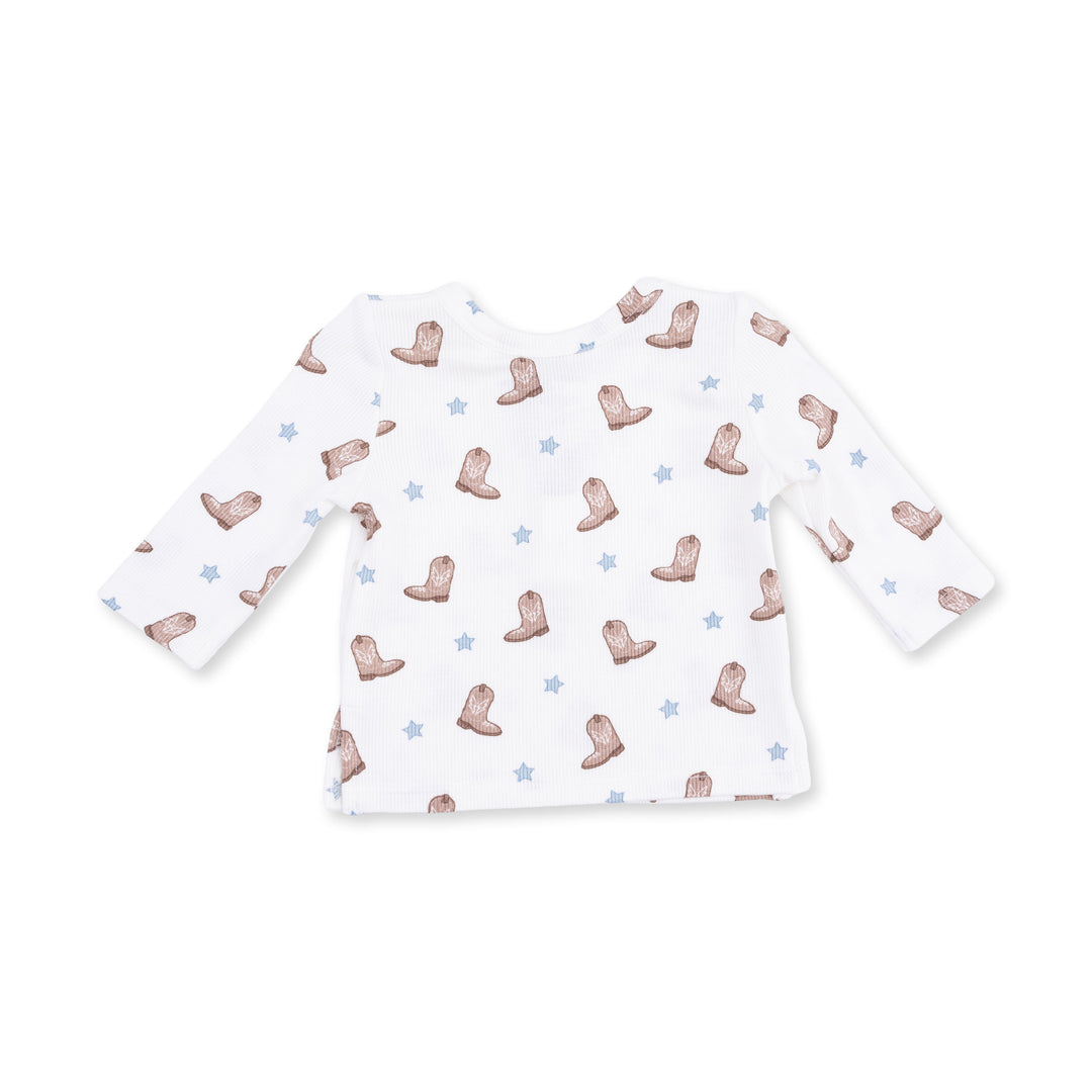 Angel Dear Mini Cowboy Boots Long Sleeve Henley Play Set Off White