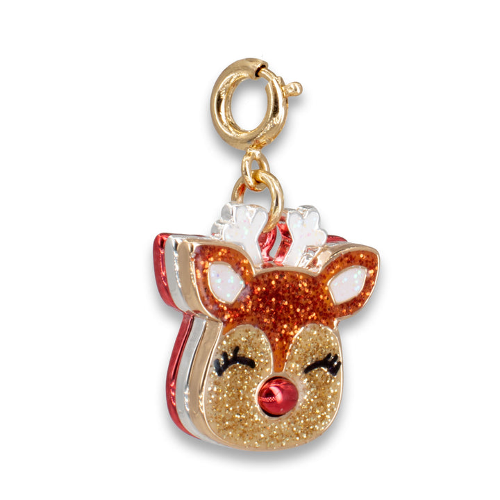 Side view of the Charm It glitter reindeer kids charm showing its layered design