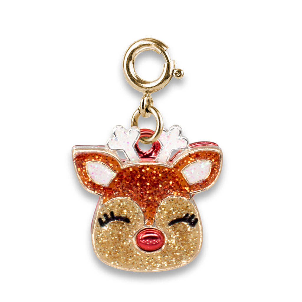 Charm It Gold Glitter Reindeer charm with sparkly red nose for girls Christmas bracelets