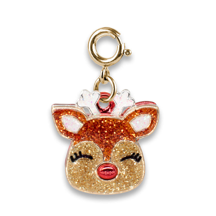 Charm It Gold Glitter Reindeer charm with sparkly red nose for girls Christmas bracelets
