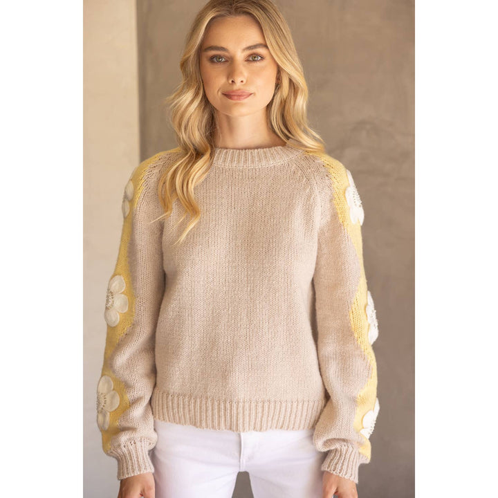 Floral Embroidered Long Sleeve Knit Sweater